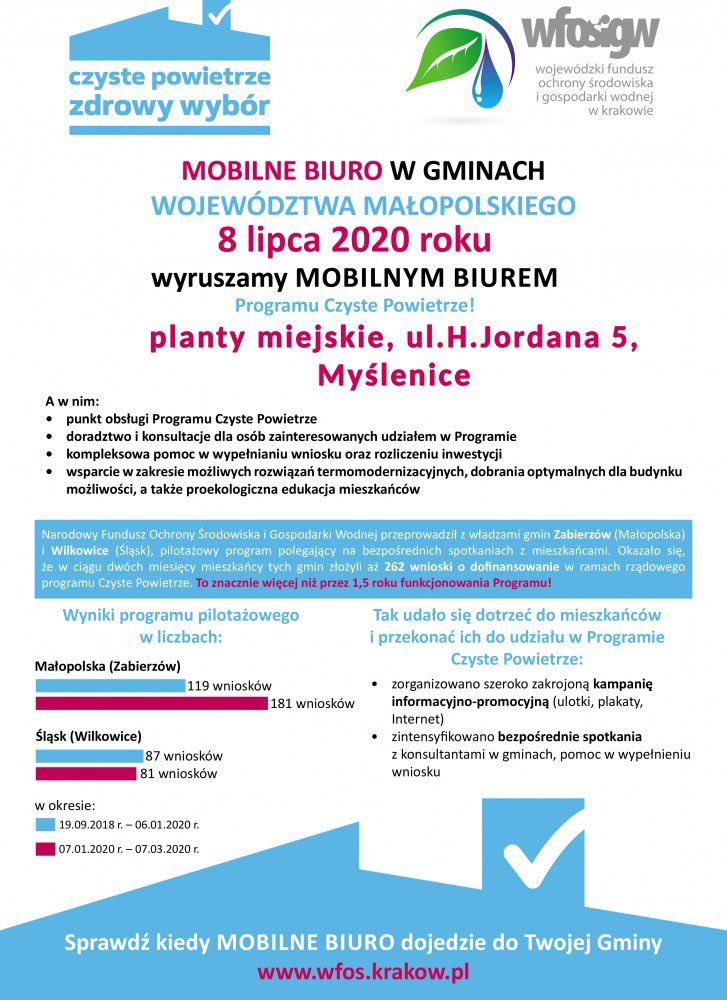 J_Szlachetka's tweet photo. Jutro na plantach przy ul. H.Jordana w Myślenicach w trasę wyruszy mobilne biuro #CzystePowietrze Zapraszamy zainteresowanych od 14:30. O godz. 15.00 przewidziany jest briefing prasowy z udziałem szefa @MinKlimatu pana Michała Kurtyki 🇵🇱 Zapraszam razem z @WFOSiGWKrk
#EkoMy https://t.co/tRwk3nUVap