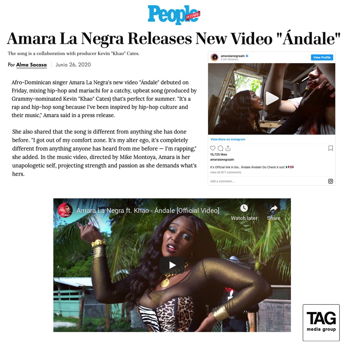 itsTAGCo's tweet photo. Check out @AmaraLaNegraALN and her #new #music video Andale featured in @peopleenespanol
More: https://t.co/zr7JcmEEK4
.
.
.
.
.
.
#people #peopleEnEspanol #newMusic  #musica #nuevo #mira #checkitOut #amaralanegraaln #media #tt https://t.co/37AUOsjNMU