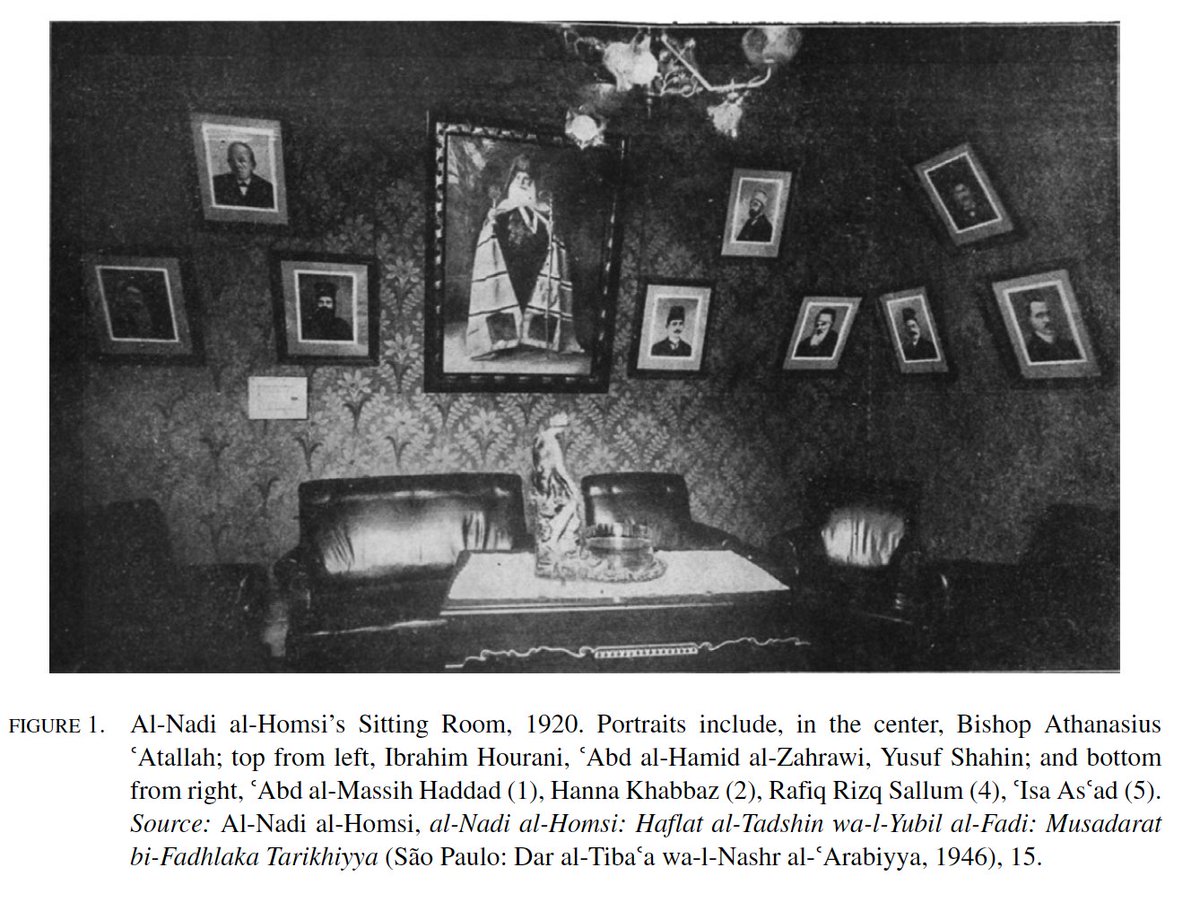 These reading rooms (& the serials & migrant associations they were attached to) took on political viewpoints, especially regarding homeland politics.Pictured: a reading room space in Sao Paulo's Club Homs, with Arab nationalist icons on the walls.