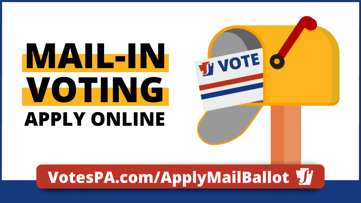PAStateDept's tweet photo. Apply online – and early – for a mail-in ballot to vote in the November general election. 

Apply ONLINE: https://t.co/AAQAKsYRC8
Learn more: https://t.co/K9KBHMXfnW

#votesPA #ReadyToVotePA #TrustedInfo2020 https://t.co/HMCEkRQyQ5