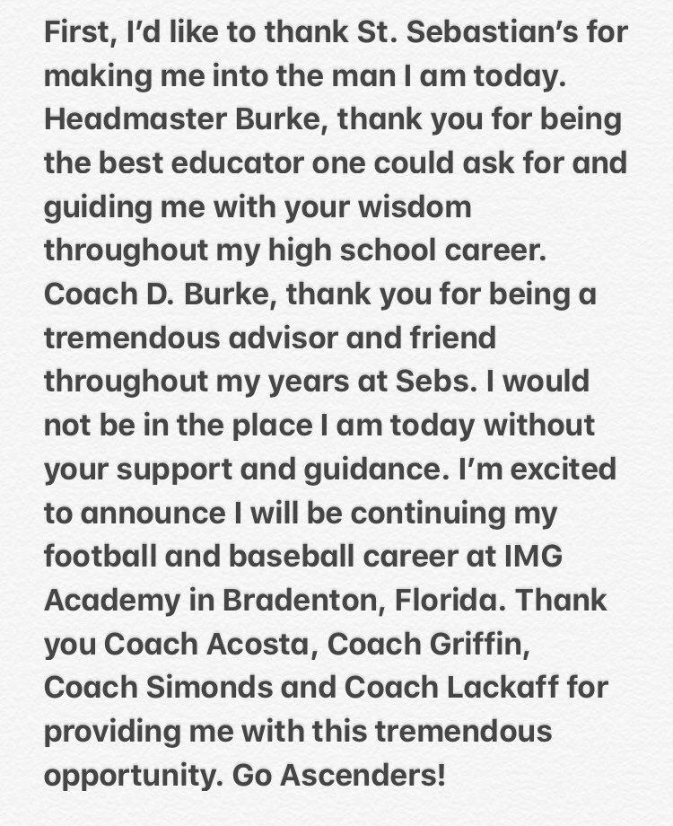 Thrilled to announce I will be playing football and baseball at IMG! Go Ascenders! <a href="/CoachBA1010/">𝒞𝑜𝒶𝒸𝒽 𝐵𝑜𝒷𝒷𝓎 𝒜𝒸𝑜𝓈𝓉𝒶</a> <a href="/GRIFFbgriffin/">Brian Griffin</a> <a href="/JLackaff/">John Lackaff</a>