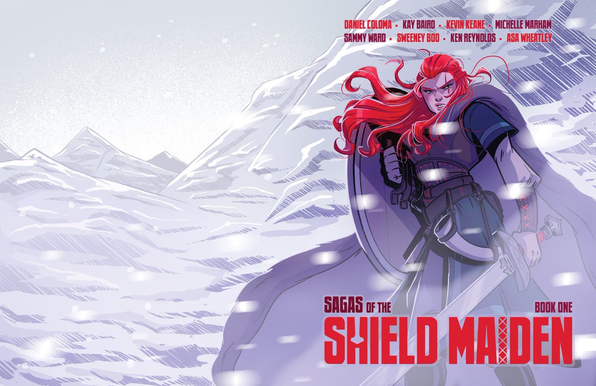 AsaWheatley's tweet photo. Sagas of the Shield Maiden is an oversized, viking western, that recounts the legendary sagas of the titular Shield Maiden. With a cover by @Sweeney_Boo, letters &amp; design by @ReynoldsKR20.

Now on Kickstarter! With an early bird tier for the first 48 hrs!

https://t.co/OQpKJR6WWm https://t.co/EoYltTJ4cP