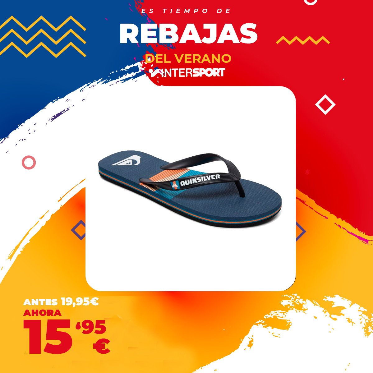 DeportesHobby's tweet photo. ¿Buscando chanclas molonas? ¡Aprovecha las #rebajas de verano ⛱Sol con rayos! Mira esta #chanclas #Quiksilver por sólo 15,95€ Cara gritando de miedo Hazte con ellas en nuestras tiendas #Intersport en #Huelva y #Barbate ¡Rebajas hasta el 50%! Corazón rojo https://t.co/g1KsZOTydu