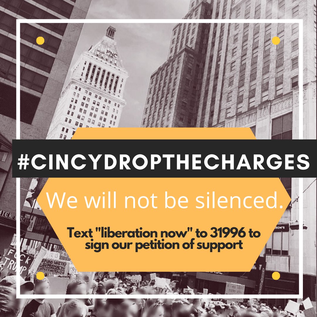 _mararoth's tweet photo. Law enforcement &amp; incarceration are being used to silence those demanding racial justice. 500+ cincy protesters were arrested/detained. Most were chg'd with “misconduct at an emergency,” a 1st deg. misdemeanor w/ 6mo jail time &amp; $$$ fines. Help us demand that #CINCYDROPTHECHARGES https://t.co/kL53oltUHm
