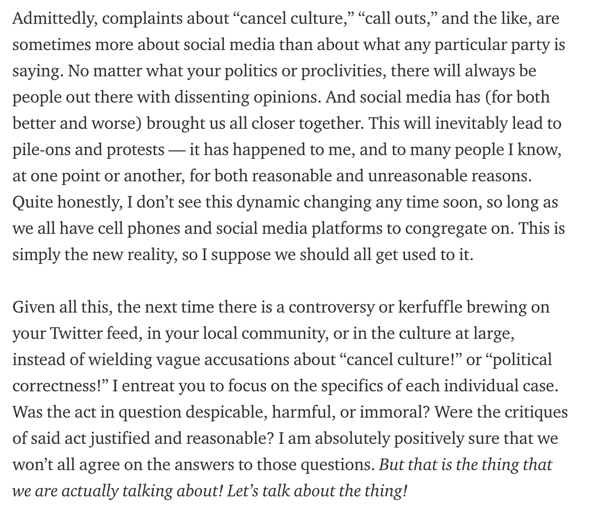 ..."A Letter on Justice and Open Debate" is merely the signatories' lofty-sounding appeal that *they* not be held responsible or accountable for things that *they* say. no more, no less. instead of vague appeals to "open debate", let's focus on the merits of each individual case.