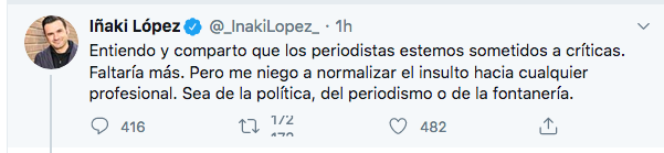 MonederoJC's tweet photo. ¡Hombre @_InakiLopez_! Que en tu programa el pocaverguenza de @eduardoinda me ha llamado etarra, drogadicto, amigo de asesinos y otras mil lindezas. Y callabas. En tu programa, los insultos están normalizados y todas las semanas, en tu programa, Inda miente contra Podemos. https://t.co/lUR4P19lrC
