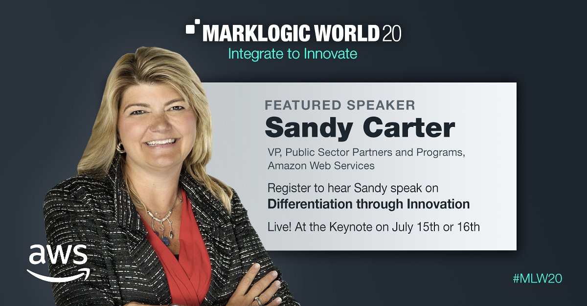 Join us next week for #MLW20 July 15 or 16 for a live keynote by featured speaker <a href="/sandy_carter/">Sandy.agi; gm.Brave</a> from @aws on Differentiation and Innovation in the #cloud. See you there? bit.ly/2XaWO8l
