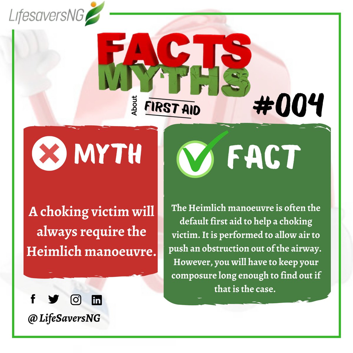 LifeSaversNg's tweet photo. On this #safetyTuesday, we debunk the myth surrounding Heimlich manoeuvre. 

Read more on: https://t.co/W0x9DUzS8B

#firstaid #ems #healthcare #emergencyPreparedness https://t.co/tDC4GY0nha
