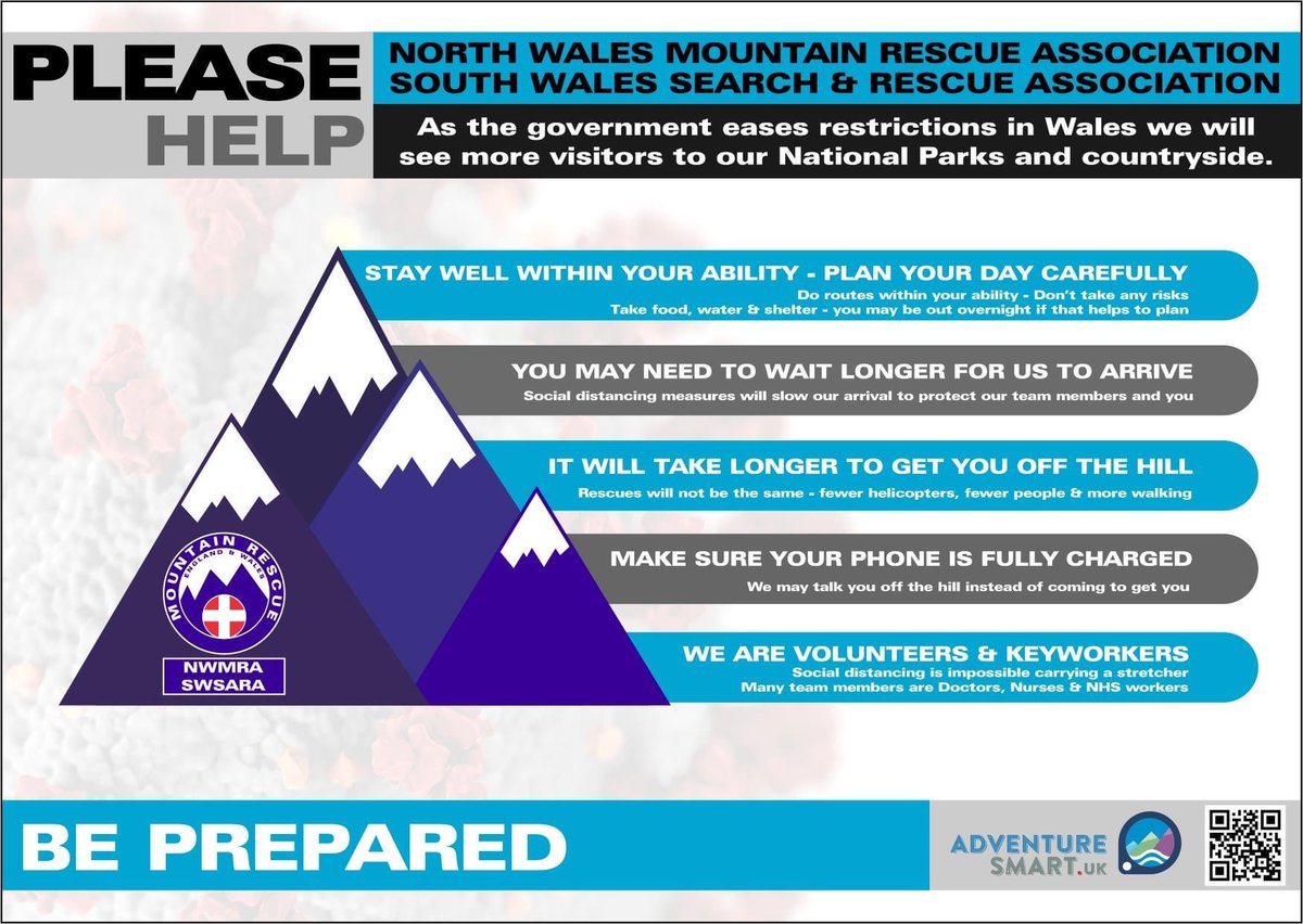BreconMRT's tweet photo. As restrictions lift, please remember to stay within your limits and ensure you are prepared; remember that conditions can change dramatically in the hills.  Here is some advice to follow before getting back out into the hills: https://t.co/75j1AEjEAI