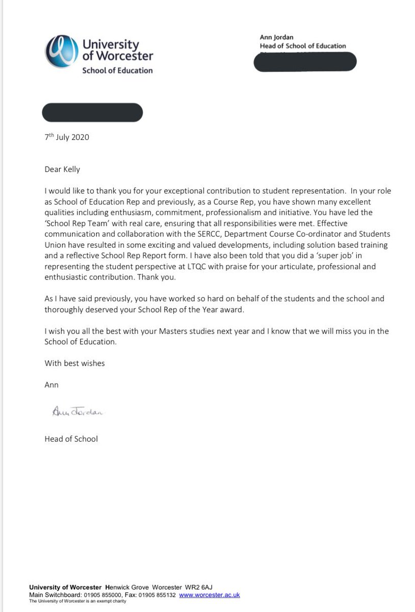 Kellychaz1981's tweet image. I received this letter from the Head of the @education_uw I am overwhelmed. Thank you to each and everyone of you who have supported me during my time at @worcester_uni @Ross_Renton @megpricepres @worcsu @AlexandraSewel3 #education #academicrepresentation #schoolrep