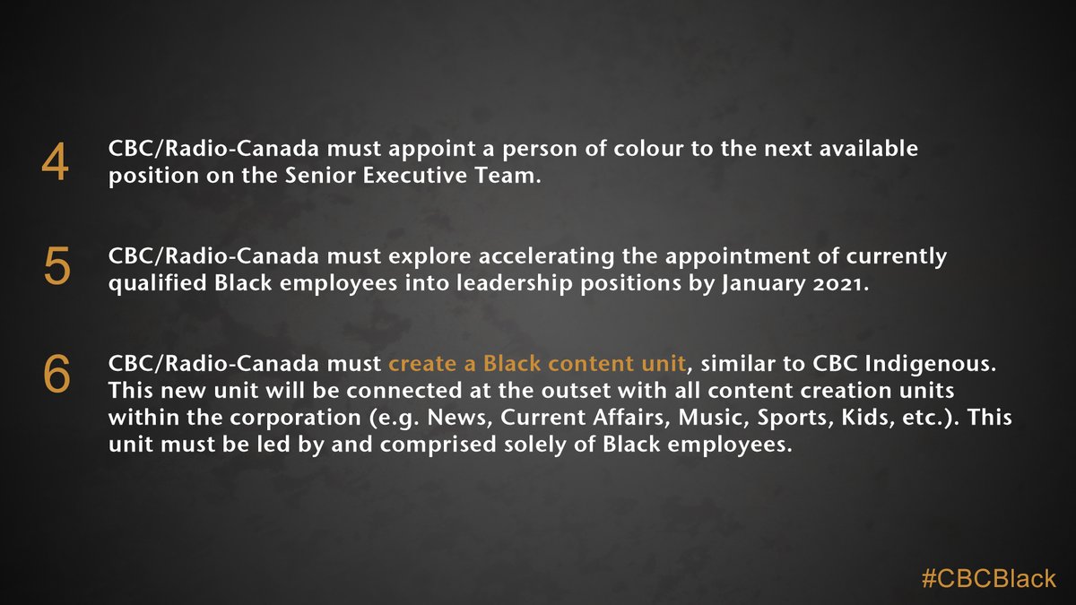 After intense conversation, consultation and deliberation, members of that group of Black employees at CBC/Radio Canada sent these ten calls to action to the senior executive team. #CBCBlack https://docs.google.com/document/d/1_ZXB5_hvprJjOJHvJehUXE61fwBm3pgMSPzeL1jG1TU/edit