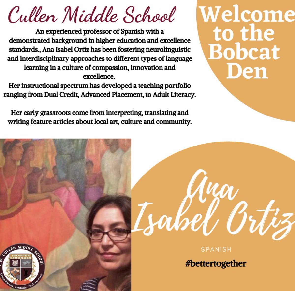 Cullen_Bobcats's tweet photo. Welcome to the Bobcat Family Ana Isabel-Ortiz 🖐🏾#Cullen #CullenMS #CullenBobcats https://t.co/I4vfcpSuIY