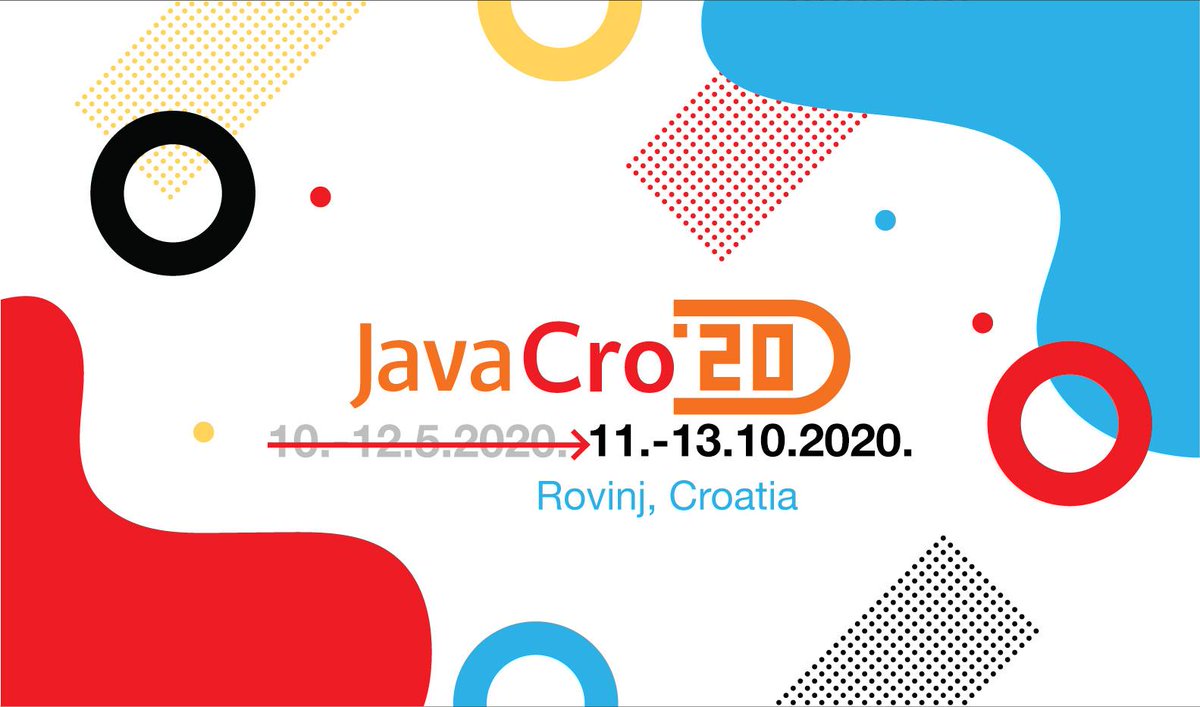 JavaCro (@javacro) on Twitter photo #JavaCro20 Call for Speakers is extended until ๐๐๐น๐ ๐ญ๐ต! 2020.javacro.hr/eng/Call-for-Pโฆ #CallforSpeakers #CfP โ๏ธ Due to the COVID-19 situation, we have some new dates (๐ข๐ฐ๐๐ผ๐ฏ๐ฒ๐ฟ ๐ญ๐ญ-๐ญ๐ฏ) and a great "old" location (Island Hotel Istra) on St. Andrew's Island near ๐ฅ๐ผ๐๐ถ๐ป๐ท #JavaCro20 Call for Speakers is extended until ๐๐๐น๐ ๐ญ๐ต! 2020.javacro.hr/eng/Call-for-Pโฆ #CallforSpeakers #CfP โ๏ธ Due to the COVID-19 situation, we have some new dates (๐ข๐ฐ๐๐ผ๐ฏ๐ฒ๐ฟ ๐ญ๐ญ-๐ญ๐ฏ) and a great "old" location (Island Hotel Istra) on St. Andrew's Island near ๐ฅ๐ผ๐๐ถ๐ป๐ท