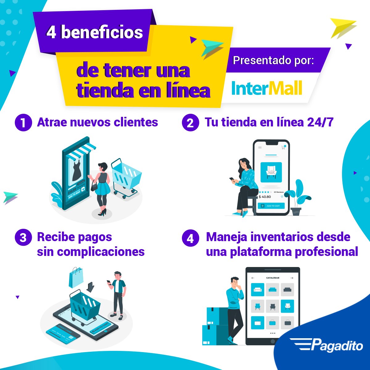 Pagadito's tweet photo. ¿Aún no cuentas con tienda en línea? 🛍 @Inter_Mall nos muestra 4 beneficios que harán crecer tu negocio sin invertir en el desarrollo de un sitio web 😉

#QuedateEnCasa #TiendaEnLinea #InterMall #Pagadito #ElSalvador https://t.co/9WwnRl75Ij