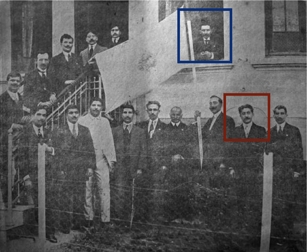 Here is the image of al-Khuri (in blue) declaring revolt in São Paulo.In red is Shukri al-Bakhkhash, who in 1917 relocated to New York City and was printing the Arab Nationalist newspaper, al-Fatat.These guys traveled widely, along a print cultural network we can now track.