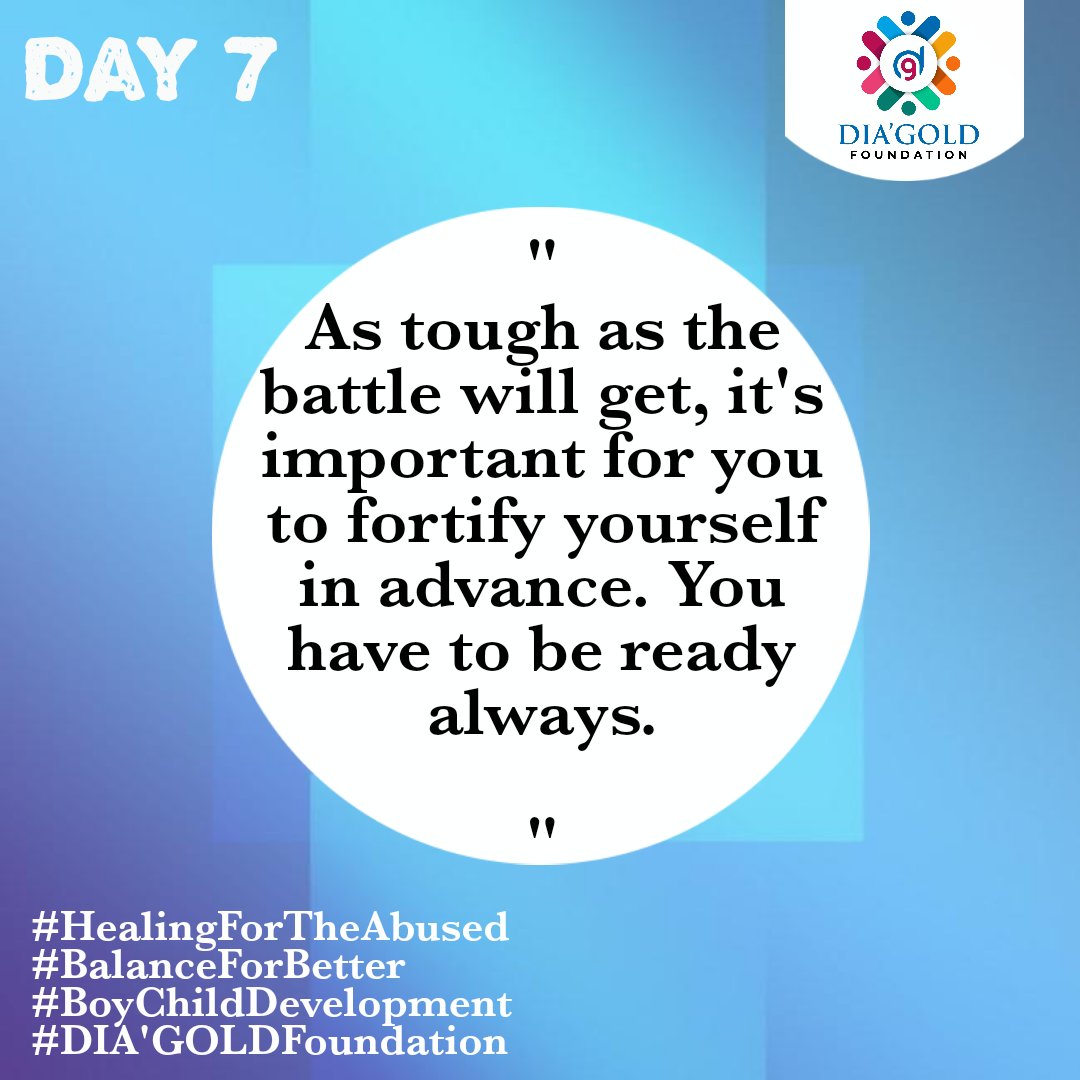 Dia_GoldFndn's tweet photo. Day 7
https://t.co/kV3XO4ivz5
#HealingForTheAbused
#BalanceForBetter
#BoyChildDevelopment
#DIAGOLDFoundation https://t.co/nQ81EEsE3e