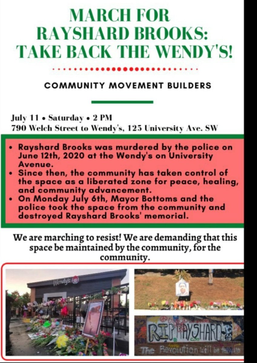 CommunityMvt's tweet image. This Saturday at 2pm - March for Rayshard Brooks and community control - They Say Get Back - We Say Fight Back. We won't let the Atlanta elite just change the narrative and move on. Community control over land, police and resources to create safe and sustainable neighborhoods.