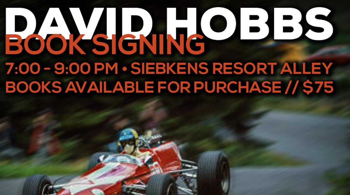 Meet <a href="/MrDavidHobbs/">David Hobbs</a> at the #elkhartlakewelcomesindy party <a href="/SiebkensResort/">Siebkens Resort</a> on Saturday, July 11 from 7 - 9 PM CT. Book signing and appearing Live! #racingforkids