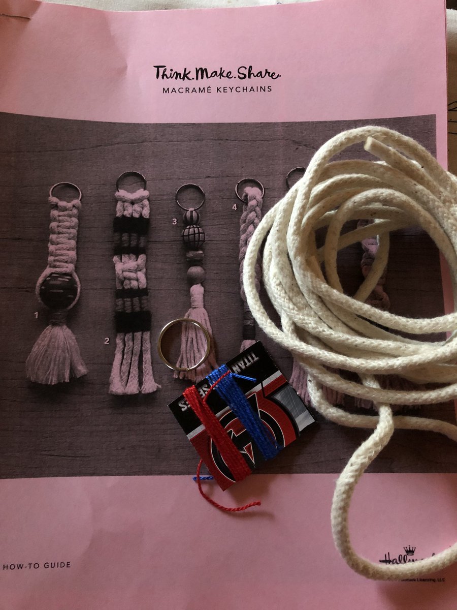 pgervia's tweet photo. Instead of new books, this time I requested an adult #craftkit from the library. #macramekeychains #wellness #cantwaitforthenextones https://t.co/pY3I7pzWoe