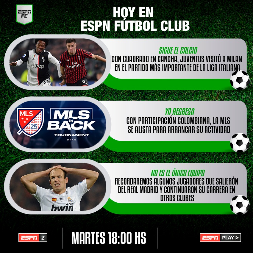 ⏰ En un ratico nada más, nos vemos en #ESPNFColombia

2️⃣ horas de puuuro fútbol en la pantalla del líder mundial en deportes. 

🖥 ESPN 2 / 6:00 P.M.