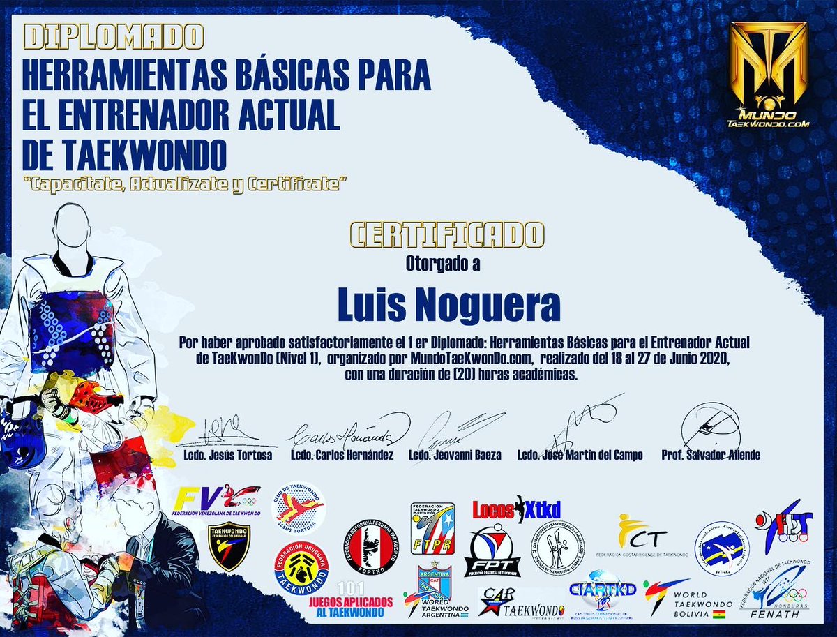 tkdnoguera's tweet photo. Diplomado patrocinado y agradecido a @Mundotkd , cada experiencia q cada ponente compartió con todos los cursillistas q tuvimos el privilegio d poder estar presente y saber cada uno d su anécdotas y trabajos q por su trabajos han dejado huellas en cada uno d nosotros , gracias. https://t.co/S1W8SCmICc