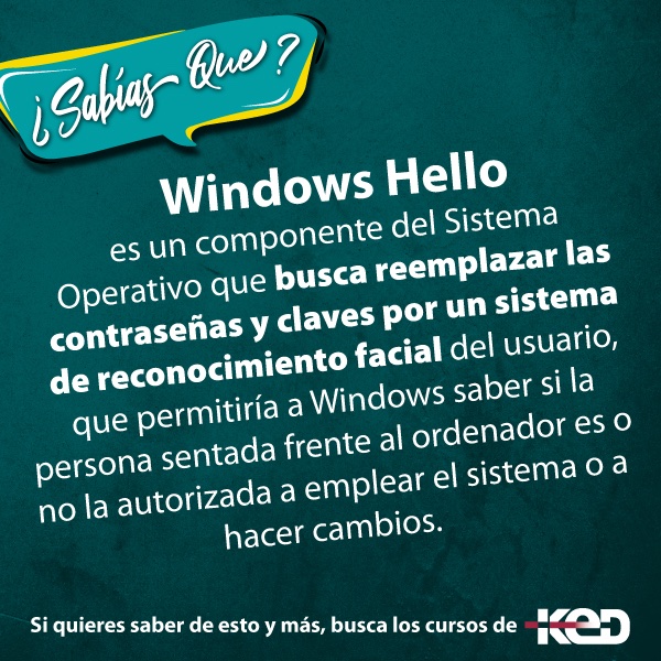 KeDcapacitacion's tweet photo. ¿Sabías que...Windows Hello es un componente del Sistema Operativo que busca reemplazar las contraseñas y claves por un sistema de reconocimiento facial del usuario.

Si quieres saber más, Descubre nuestros cursos en: https://t.co/TJ3DrjO39E

#EnLineaConKED #YoMeCapacitoEnKED https://t.co/tmqXacstGU