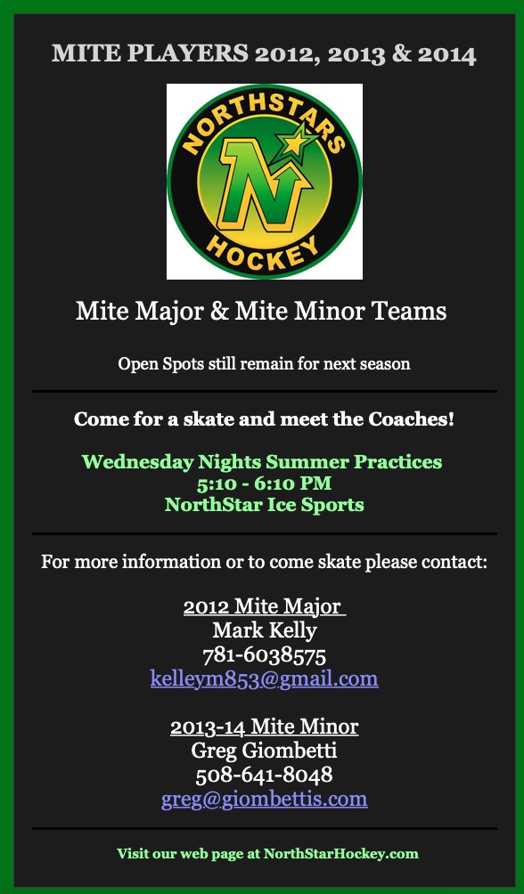 ggiombetti's tweet photo. All Mite Hockey players interested in skating for the NorthStars this coming season, see our open skate availability on Wednesdays. https://t.co/aYfGLgOddw