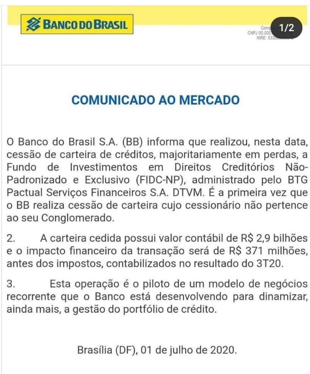 Pompeo De Mattos O Banco Do Brasil Vende Uma Carteira De Credito De Quase 3 Bilhoes Por Menos De 400 Milhoes Para O Btg Pactual Banco Cujo Dono E O
