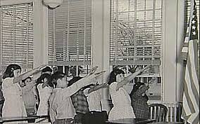 This "Sieg Heil" style salute is commonly used during the "National Pledge" made daily by Indian schoolchildren. True. The same salute was once used by American schoolchildren for the "Pledge of Allegiance." But... it was scrapped BECAUSE the salute was adopted by the Nazis.