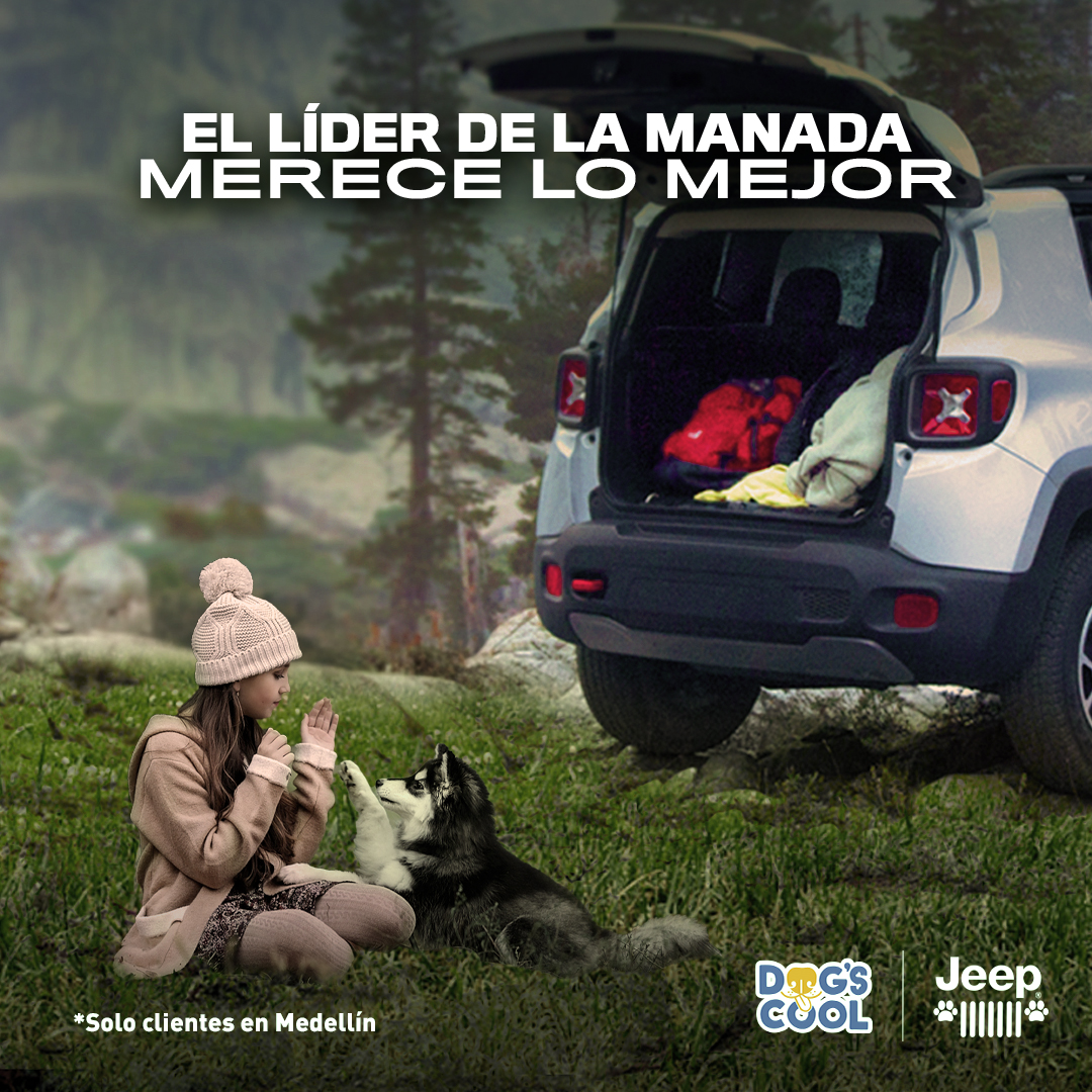 ManadaJeep's tweet photo. Si eres Jeep®, tu mascota es Dogs Cool. ¿Vives en Medellín? Recibe un 10% de descuento en la valoración de comportamiento, planes de modificación de conducta o planes de adiestramiento.
¡Anímate a ser parte de la manada más cool! #JeepPets https://t.co/mRnzU2cFC0