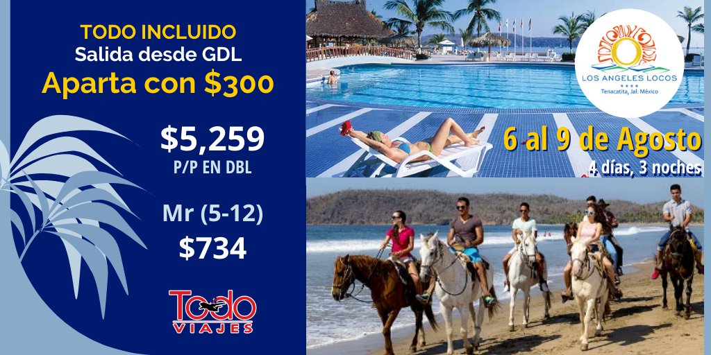 TodoViajesGdl's tweet photo. Pasea a caballo por la orilla del mar o realiza un recorrido por los manglares, todo dentro del Plan Todo Incluido ‼️ Diversión, naturaleza y el mejor ambiente te esperan en Tenacatita 🌊🌴😎

#TodoViajes #MasQueUnViaje #UnaGranExperiencia #Viajes #Tenacatita #LosAngelesLocos https://t.co/bRKdQkf1PV