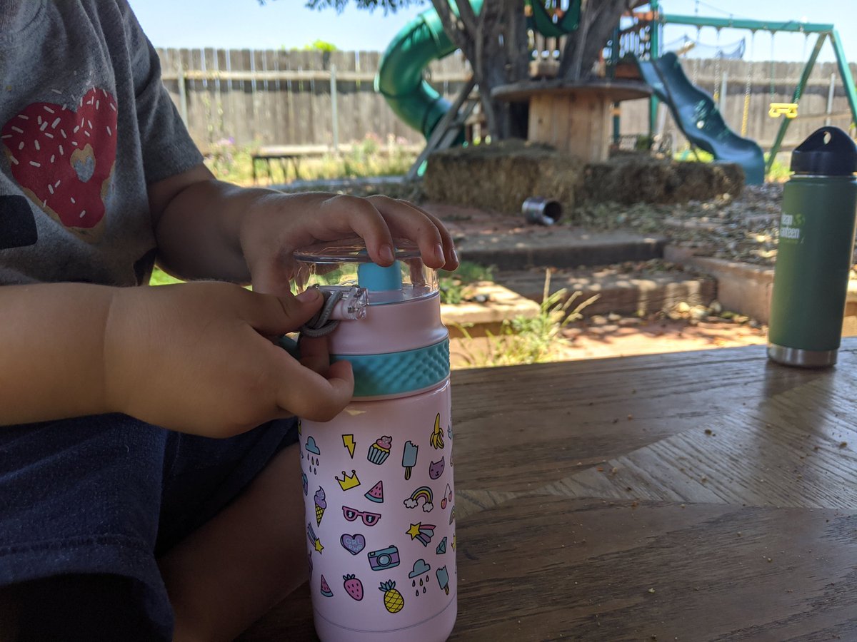 OTLadventures's tweet photo. A (1 year old) wanted to drink from B (2 years old)'s water bottle.  "A, that's B's water bottle," I said.  B ran over, found A's water, and handed it to A.  "Here's your water, A," B said calmly.  A put B's water down.  

#PeacefulConflictResolution https://t.co/wyuQHHZC9j