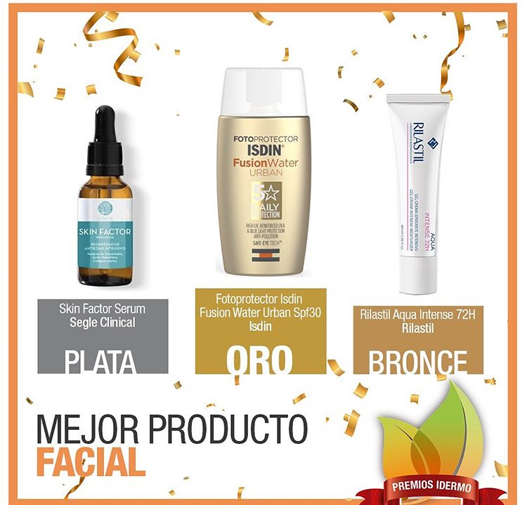 Ganadores en la categoría MEJOR PRODUCTO FACIAL de la 7° Edición de #PremiosiDermo BRONCE: RILASTIL AQUA INTENSE 72H #rilastil PLATA: SKIN FACTOR SERUM <a href="/segle_clinical/">Segle Clinical</a> ORO: FOTOPROTECTOR ISDIN FUSION WATER URBAN SPF30 <a href="/isdin/">ISDIN</a> ¡Felicidades a los Ganadores!