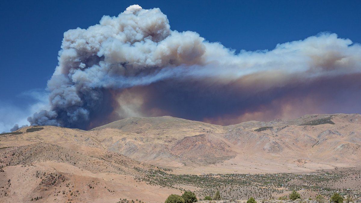 Numbers Fire smoke as seen over Topaz Ranch Estates earlier this hour. Topaz Ranch Estates, Nevada.