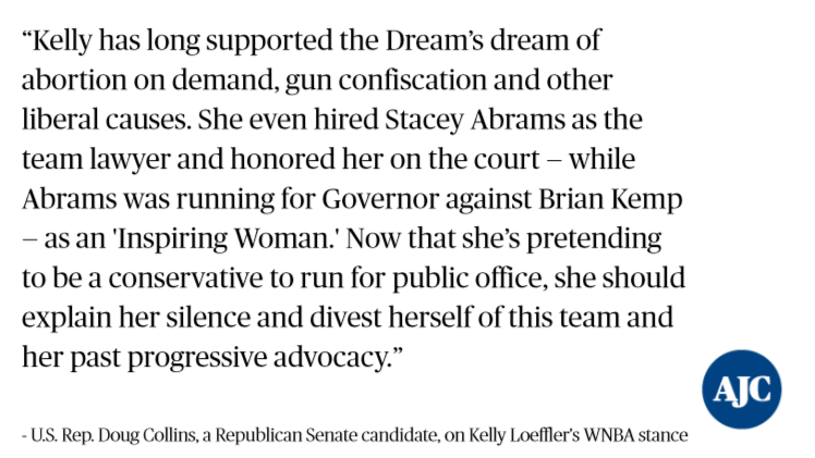 Georgia  @RepDougCollins, a Republican challenging Loeffler, responds: "Now that she’s pretending to be a conservative to run for public office, she should explain her silence and divest herself of this team and her past progressive advocacy.”  #gapol  #gasen