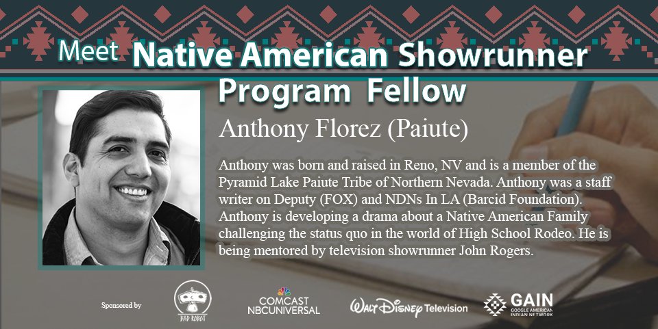 LASKINSFEST's tweet image. Meet NativeAmerican Showrunner Program fellow Anthony Florez (#Paiute). He is developing a drama about a #NativeAmerican Family challenging the status quo in the world of High School Rodeo. He is being mentored by television showrunner @jonrog1 . #nativewriter