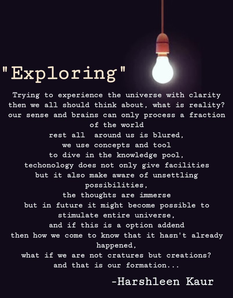 itsHarshleen's tweet photo. Exploring...
#itsharshleen #KHAYAL #selfmusing #exploring #poem https://t.co/p8aH4GotuM