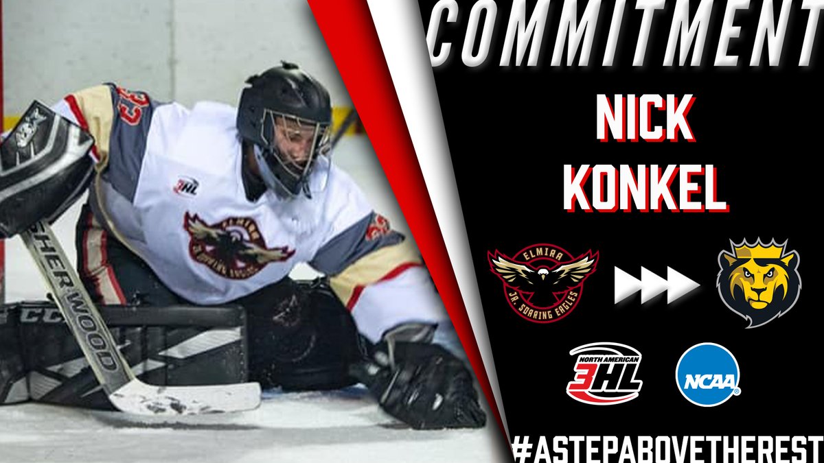 NA3HL's tweet photo. #NA3HL Commitment Alert: @baystatebobcats (formerly the Elmira Jr. Soaring Eagles) goaltender Nick Konkel has committed to play NCAA Division III hockey for @KingsMHockey #StepAbovetheRest https://t.co/TDHsPNUZFE https://t.co/npV2thVXxD