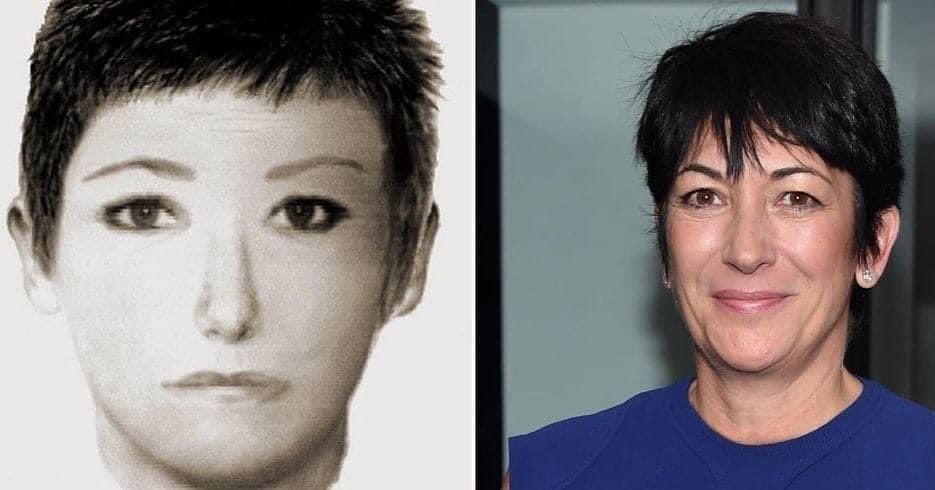 immirandashae's tweet photo. soooo are we gonna ignore the fact that Ghislaine Maxwell looks EXACTLY like the sketch of Madeline McCann’s suspected abductor? &amp; the last known photo of JonBenet Ramsey hours before her disappearance, do you see her? #ghislainemaxwell #pizzagate https://t.co/MA9GSLAA1q