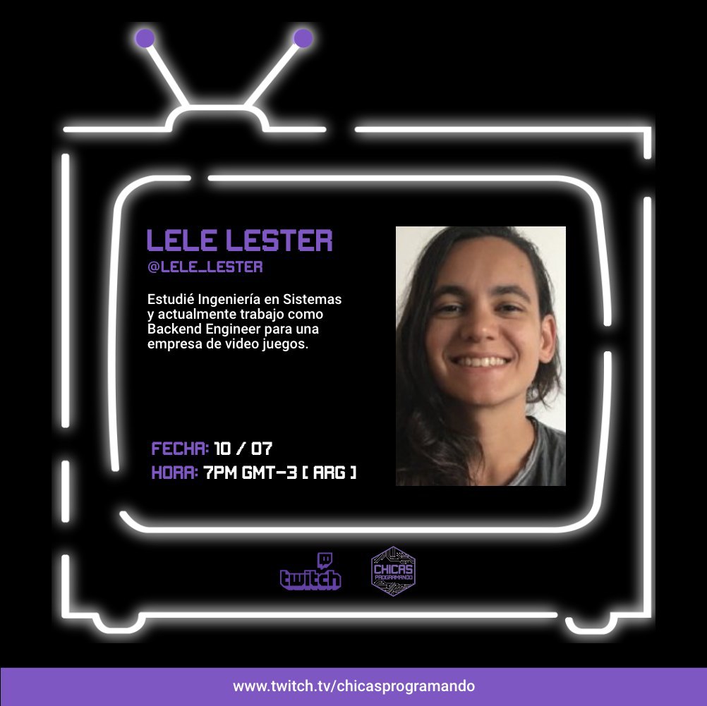 ChicasProgAR's tweet photo. ¡Esta vez la entrevistadora es la entrevistada!

Este viernes estaremos charlando con @lele_lester, quien es parte del team de Chicas Programando, y nos contará sobre sus comienzos en Tecnología hasta hoy en día ✨

📅Viernes 10/07 a las 7PM GMT-3 (ARG)
📌 https://t.co/7LOiRcSGOt https://t.co/u8vrRIjdxH