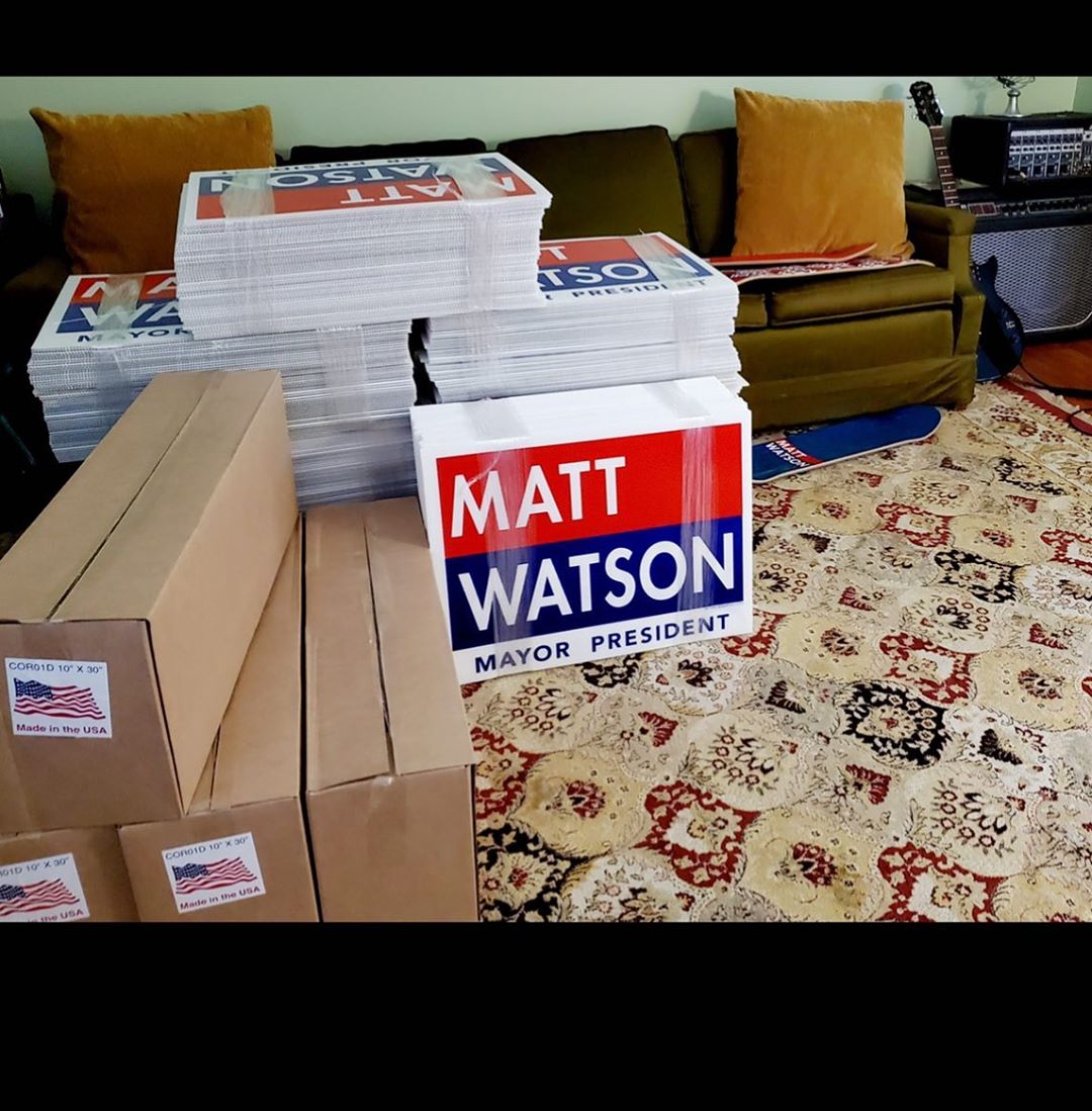 Matt4EBR's tweet photo. Good News!! Round 2 of signs are in. DM your address and we will deliver to you! #Matt4EBR #batonrouge #eastbatonrouge #lapol https://t.co/u43ddHdF6v