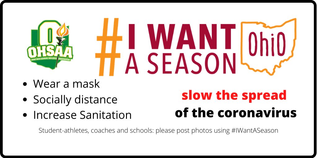 OHSAASports's tweet photo. Today with @LtGovHusted and @GovMikeDeWine the #OHSAA joins the #IWantASeason awareness campaign to encourage student-athletes to help slow the spread of COVID-19. Please post photos using #IWantASeason https://t.co/C3py15vPS3