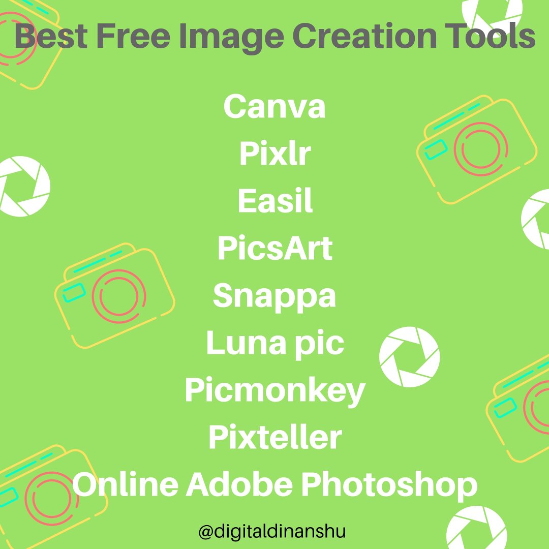 dinanshubhasin's tweet photo. Free image creation tools.. 
#marketingdigital #marketingtips #marketingstrategies #digitalmarketingbasics #digitalmarketingtip #digitalmarketing2020 #smm #digital #digitaldinanshu #canva #pixlr #easil #picsart #snappa #lunapic #picmonkey #onlineadobephotoshop #pixteller #free https://t.co/P1LRY8q42f