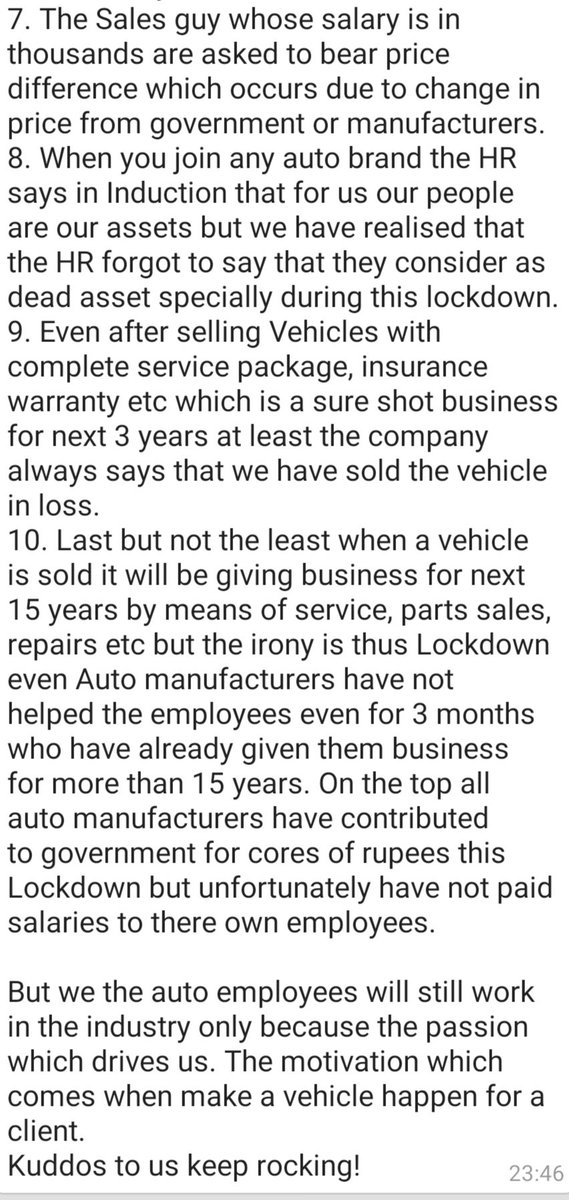 arunmehlawat's tweet photo. Emotions sentiments of a automobile sales guy, very rightly put by Nadeem Ansari. Wish the empathy was there from those who can contribute 😔 @sudhirchaudhary @ZeeNews @ZeeNewsEnglish @nsitharaman @TOIIndiaNews @HRDMinistry #MadeInIndia #automobile #autoindustry https://t.co/0WcJTXQiGA