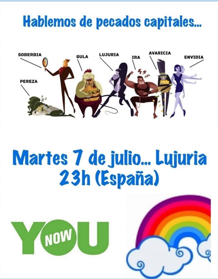 Esta noche en <a href="/YouNowenEspanol/">YouNow en Español</a> en el canal de Elenadortega hablarán de los pecados capitales. Esta noche tocan la lujuria. Os esperamos