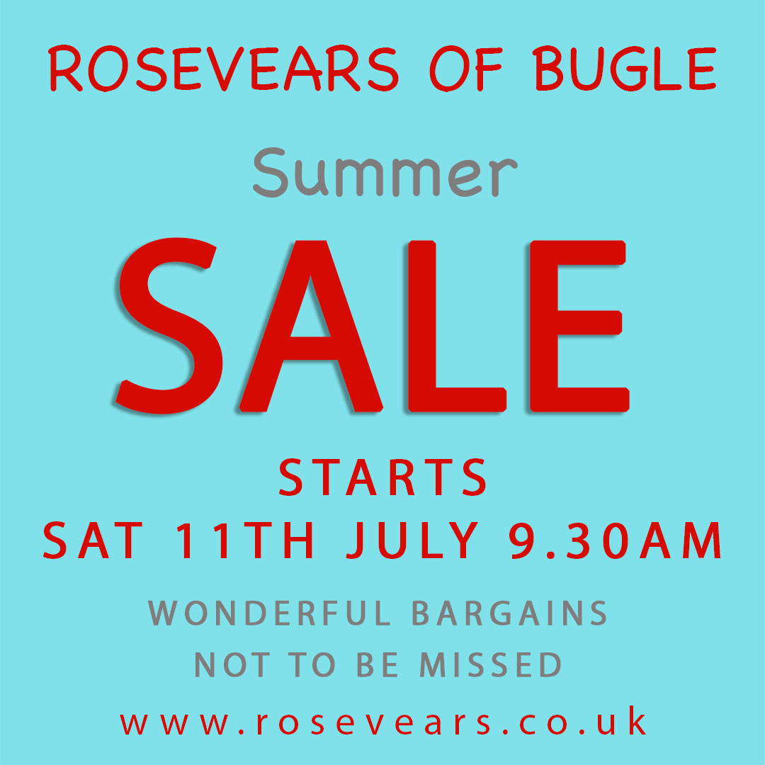 RosevearsBugle's tweet photo. Rosevears Summer Sale Starts 9.30 am Sat 11th July 2020 - Great Bargains on show - not to be missed! https://t.co/EOQvkLU4Dv https://t.co/M8Ee67vOTl