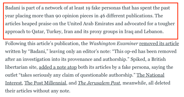 Human Events was not alone in being deceived - the Washington Examiner, the Jerusalem Post, Al-Arabiya, the South China Morning Post, and a slew of other outlets all published articles by these “fake journalists.”