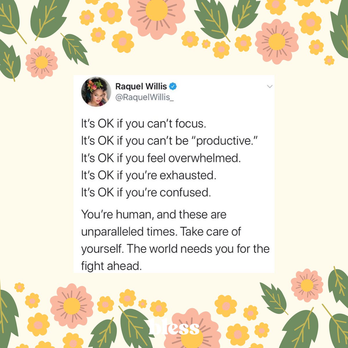 Rest is essential 💛 

Beautiful words via <a href="/RaquelWillis_/">Raquel Willis (BACKUP)</a>