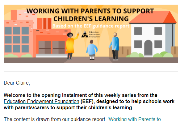 EEF on Twitter: "BITESIZE EVIDENCE: Working with Parents Support Children's Learning The first of our weekly emails has just emailed, free, to all subscribers. Sign up to receive it here: