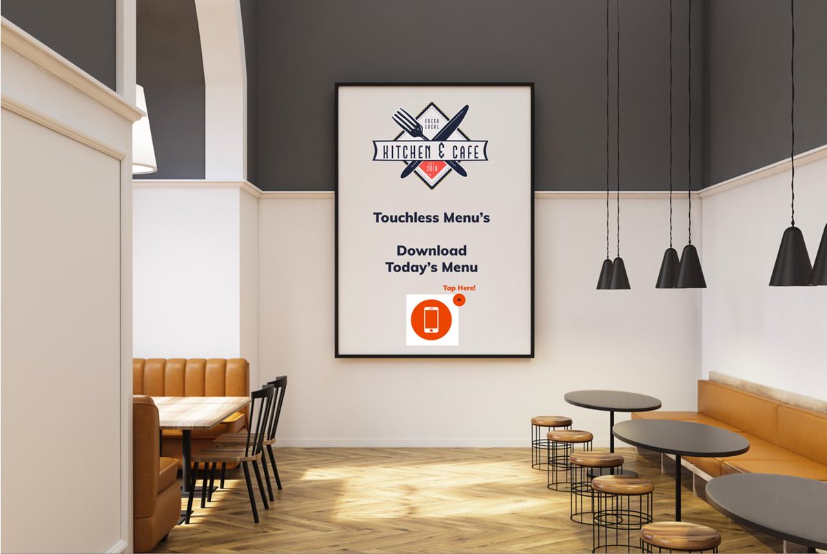 SpeedproLB's tweet photo. Traditional paper or laminated menus can help spread germs. Get smart signage with our new InfoLnkX, a technology where patrons simply scan the chip w/ their cellphones for a touchless, up to date menu! #signage #graphics #LargeFormat  #COVID19 #InThisTogether #LongBeachStrong https://t.co/HHojGNlgFP